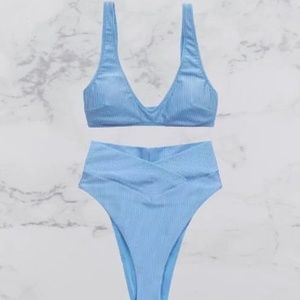 **NEW** AERIE RIBBED SHINE CROSSOVER BIKINI SWIM SET